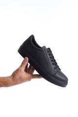 SLW165 Elite Bağcıklı Cilt Erkek Günlük Sneaker Ayakkabı ST - Siyah