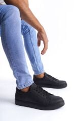 SLW165 Elite Bağcıklı Cilt Erkek Günlük Sneaker Ayakkabı ST - Siyah