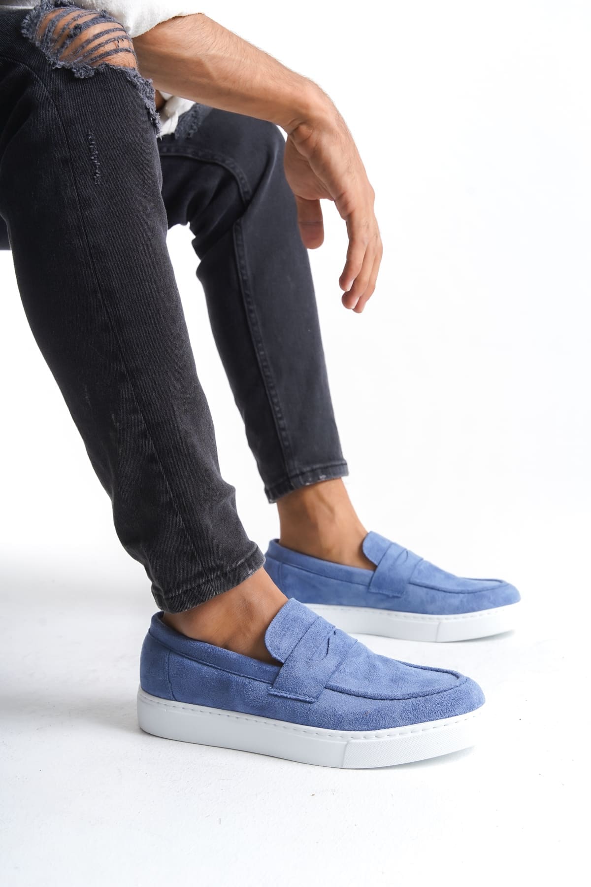 SLW180 Estilo X Bağcıksız Süet Erkek Günlük Spor Klasik Ayakkabı BT - Mavi