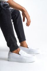 SLW180 Estilo X Bağcıksız Cilt Erkek Günlük Spor Klasik Ayakkabı BT - Beyaz