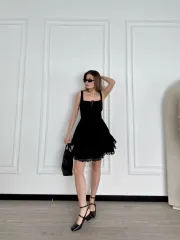 Mini Askılı Elbise - Siyah