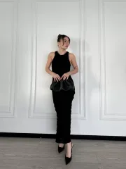 Kolsuz Uzun Elbise - Siyah