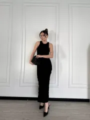 Kolsuz Uzun Elbise - Siyah