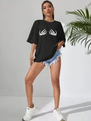 Baskılı Kadın T-shirt - Siyah