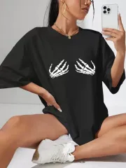 Baskılı Kadın T-shirt - Siyah