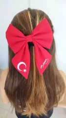 TÜRK Bayrağı ve Atatürk imza Motifli Fiyonk Toka - Kırmızı