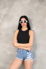 Kadın Kolsuz Badi bluz - Siyah