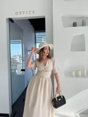 Kısa Kollu Uzun Elbise - Kırık Beyaz