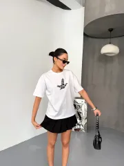 Kısa Kol Baskılı T-shirt - Beyaz