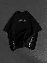 Unisex Baskılı Oversize T-Shirt - Siyah