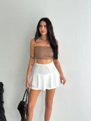 Ayrobin Şortlu Etek - Beyaz