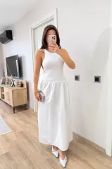 Kolsuz Uzun Elbise - Beyaz