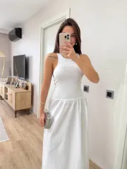 Kolsuz Uzun Elbise - Beyaz