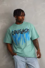 Unisex Baskılı Oversize T-Shirt - Mint Yeşili