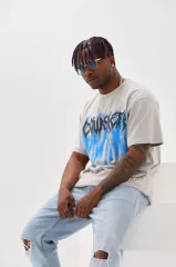 Unisex Baskılı Oversize T-Shirt - Gri