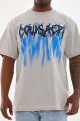 Unisex Baskılı Oversize T-Shirt - Gri