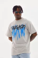 Unisex Baskılı Oversize T-Shirt - Gri