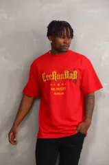 Unisex Baskılı Oversize T-Shirt - Kırmızı