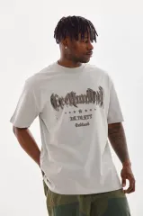 Unisex Baskılı Oversize T-Shirt - Gri