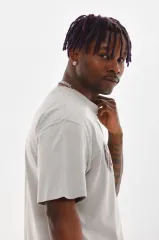 Unisex Baskılı Oversize T-Shirt - Gri