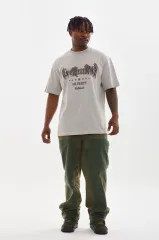 Unisex Baskılı Oversize T-Shirt - Gri