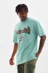 Unisex Baskılı Oversize T-Shirt - Mint Yeşili