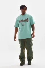 Unisex Baskılı Oversize T-Shirt - Mint Yeşili