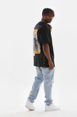 Unisex Baskılı Oversize T-Shirt - Siyah