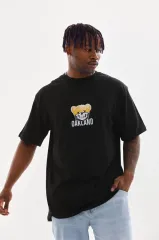 Unisex Baskılı Oversize T-Shirt - Siyah