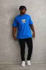 Unisex Baskılı Oversize T-Shirt - Mavi