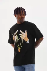 Unisex Baskılı Oversize T-Shirt - Siyah