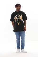 Unisex Baskılı Oversize T-Shirt - Siyah