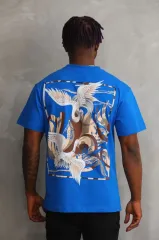 Unisex Baskılı Oversize T-Shirt - Mavi