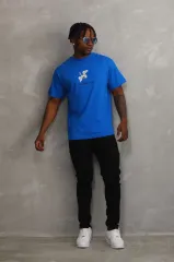 Unisex Baskılı Oversize T-Shirt - Mavi