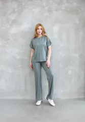 Osy Modal Yumuşak dokulu Kumaş Bisiklet Yaka Kısa Kollu Takım - Mint Yeşili