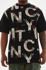 Unisex Baskılı Oversize T-Shirt - Siyah