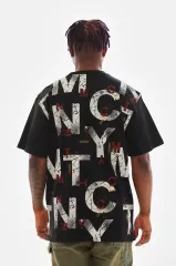 Unisex Baskılı Oversize T-Shirt - Siyah