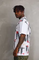 Unisex Baskılı Oversize T-Shirt - Beyaz