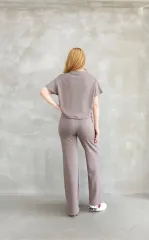 Osy Modal Yumuşak dokulu Kumaş Bisiklet Yaka Parçalı detaylı Kısa Kollu Takım - Vizyon