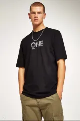 Unisex Baskılı Oversize T-Shirt - Siyah