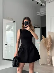 Fermuar detaylı Mini Elbise - Siyah