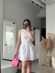 Fermuar detaylı Mini Elbise - Beyaz