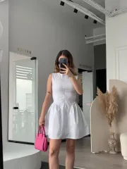 Fermuar detaylı Mini Elbise - Beyaz
