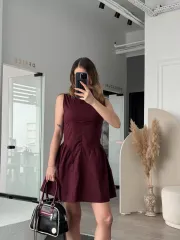 Fermuar detaylı Mini Elbise - Kahve