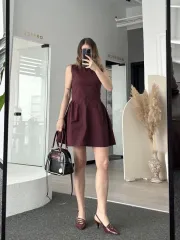 Fermuar detaylı Mini Elbise - Kahve