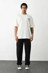 Unisex Baskılı Oversize T-Shirt - Beyaz