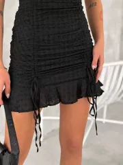 Göğüs Bağlamalı Mini Elbise - Siyah