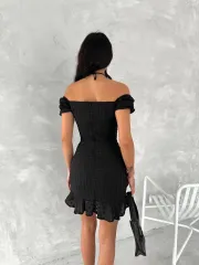 Göğüs Bağlamalı Mini Elbise - Siyah