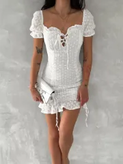 Göğüs Bağlamalı Mini Elbise - Beyaz