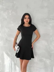 kısa kollu Mini Elbise - Siyah